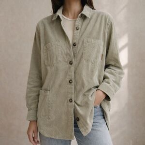 Levitate Sage Green Corduroy Button-Up Shirt Jacket 100% Cotton Size M